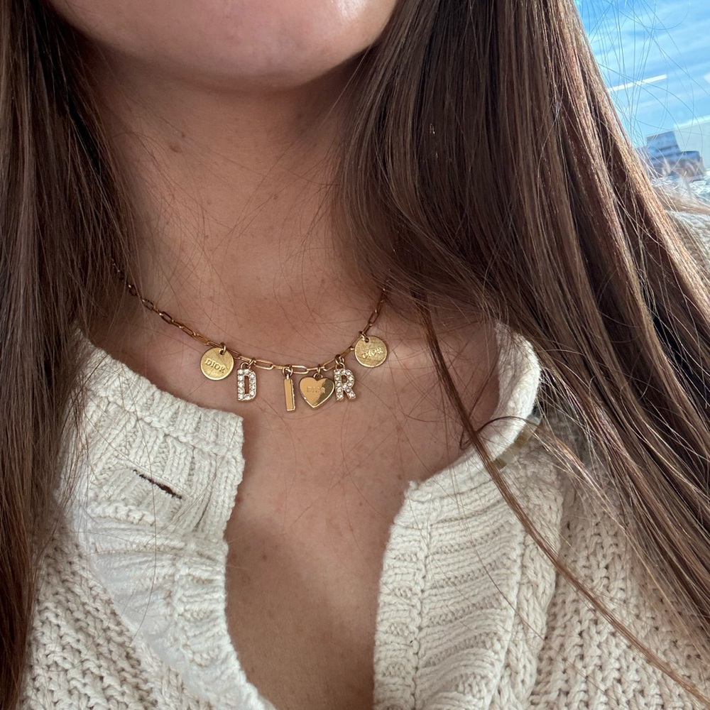 Dior Gold Letter & Heart Charm Necklace